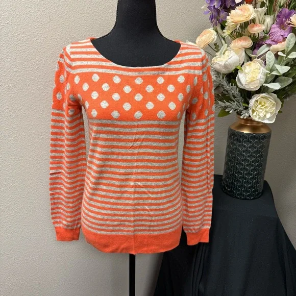 J.Crew Orange Stripe & Polka Dot Knit Sweater Small – Fall Cozy Chic - Picture 1 of 8